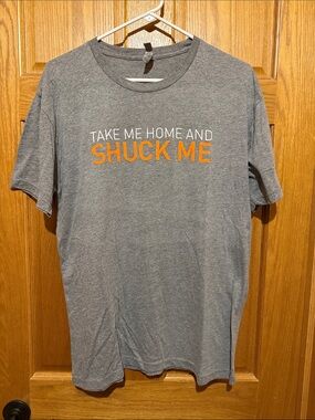 Next Level Apparel Gray T-Shirt with White and Orange Graphic